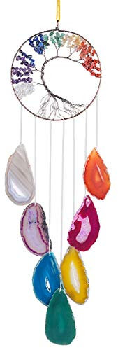 Nupuyai Lebensbaum Windspiel aus Achat Scheiben Handgefertigte 7 Chakren Heilkristalle Hängendes Hochzeit Ornament Haus Garten Dekoration