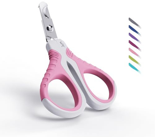 WePet Haustier-Nagelschere (U07.1), Professionelle Krallenschere, Gebogene Schere speziell für Katzen, Kätzchen, Hunde, Welpen, Kleintiere, Weiß/Thulian Pink