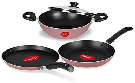 Stovekraft Basics Batterie de cuisine anti-adhésive en aluminium, lot de 3 (avec un couvercle), rose