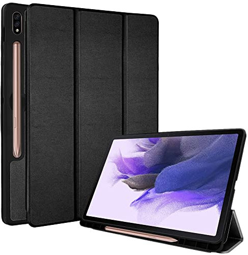 TECHGEAR Smart Cover Compatible con Samsung Galaxy Tab S7 Fe 12.4 2021 (SM-T730 / SM/T736) - Custodia Protettiva in PU Pelle con Protezione d'angolo [Ligero] - Nero