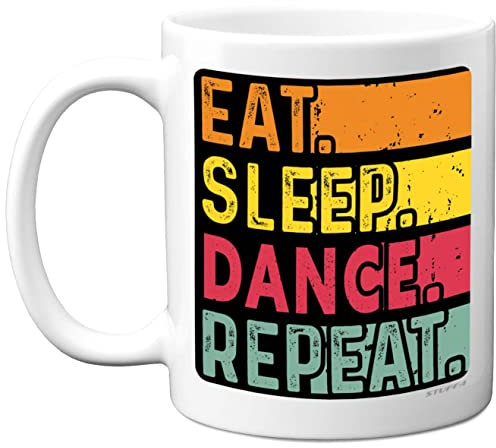 Tazza di compleanno per uomini e donne, per lui e lei, con scritta Eat, Sleep, Dance, Repeat, divertente regalo di compleanno per gli amanti delle feste in discoteca, 325 ml, in ceramica, lavabile