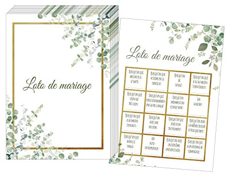 Loto de mariage, 50 cartes de loto de mariage amusant pour invités, jeu de mariage pour invités, animation de mariage, décoration de mariage