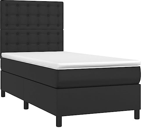 vidaXL Boxspringbett mit Matratze LED Kunstlederbett Polsterbett Einzelbett Bett Schlafzimmerbett Bettgestell Bettrahmen Lattenrost Hotelbett Schwarz 100x200cm