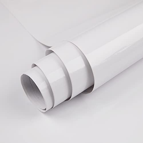 Hode Klebefolie Möbel Weiß Hochglanz, Möbelfolie Selbstklebende Folie 60X600cm, Selbstklebende Tapete Weiß Dekorfolie, Folie für Möbel Schrank Fensterbank, Klebefolie Küche Wasserdicht für Tische