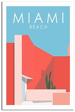 YONGCAI Miami Beach Vintage Reise Poster Leinwand Wand Home Room Decor Kunst Poster Gemälde Bild Druck Geschenk Poster