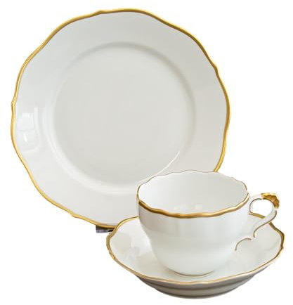 zweckart Kaffee-Gedeck 3 TLG. weiß mit Goldrand Kaffeetasse Untertasse Kuchenteller