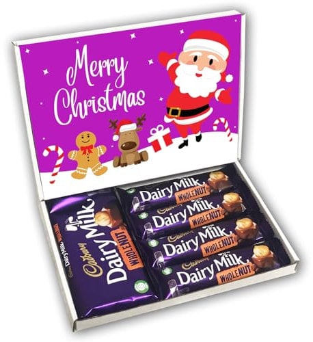Cadburys Dairy Milk Wholenut Chocolate Bars Gift Box Hamper Christmas Present (PURPLE SANTA)