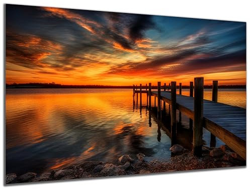 DARO Design - Wand-Bild auf 6mm HDF 40x30cm Steg Pier Sonnenuntergang Wasser - Wand-Deko Bilder Geschenk