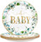 TOPWAYS Babyparty Deko Junge Mädchen Neutral Pappteller, 23cm Grüne Eukalyptus Babyparty Einwegteller Partygeschirr für Junge Mädchen Baby Shower Deko Gender Reveal Party (Teller 9inch 24Stück)