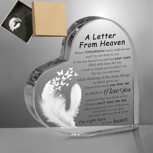 ORIGACH A Letter from Heaven Heart Sympathy Memorial Bereavement Gifts | Acrylic Condolence Remembrance Gift for Loss of Loved One Table Decoration, 4 x 4 Inches