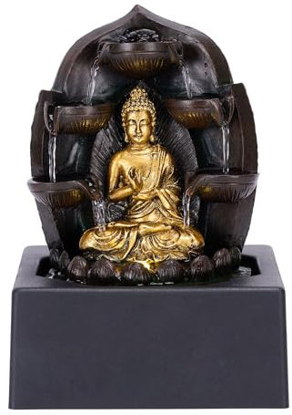 TERESA'S COLLECTIONS Buddha Brunnen für Zimmer deko, Tischbrunnen, Wasserbrunnen mit reflektierender Beleuchtung, Zuhause, Büro, Garten Dekoration,Mutter Tochter Geschenk
