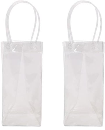 2 Pcs Ice Wine Bag Pouch Cooler Bag with Handle Portable Collapsible Clear Ice Wine Bag for Outdoor Parties Cold Beverage