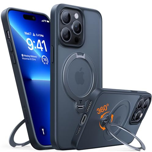 TORRAS 360° Spin Magnetic Stand for iPhone 14 Pro Max Case, Compatible with Magsafe,14 FT Military Grade Shockproof Slim Protective iPhone 14 Pro Max Case with Kickstand Ring Holder, Ostand Spin-Black