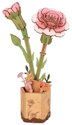 Rolife 3D Puzzle en Bois Bouquet de Fleurs en Bois Artisanat Modèle pour Adulte Fleur Eternelle Cadeau Romantique pour Femme Noël/Anniversaire/Saint Valentin/Fête des Mères (Œillet Rose)