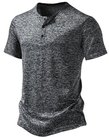 Dinnesis Herrenmode Frühling und Sommer lässig kurzärmelig Rundhals-Knöpfe einfarbiges T-Shirt Tops Herren-T-Shirt So Und Co Uhr (Dark Gray, M)