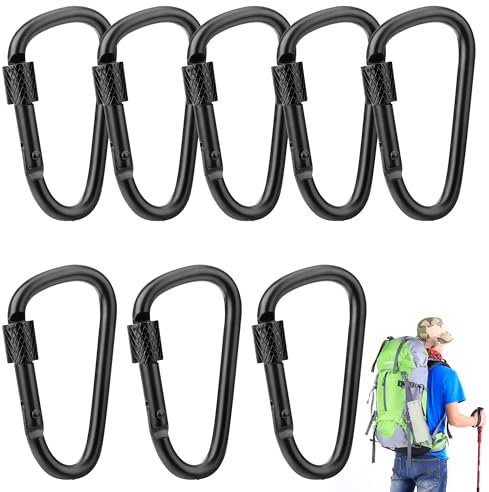 Mousqueton Porte Clé en Aluminium 8 Pièces Mini Mousquetons pour Sacs à Dos Petit Mousqueton avec Verrouillage à Vis Capacité de Charge 5kg pour Clés GourdesSacs à Dos Noir