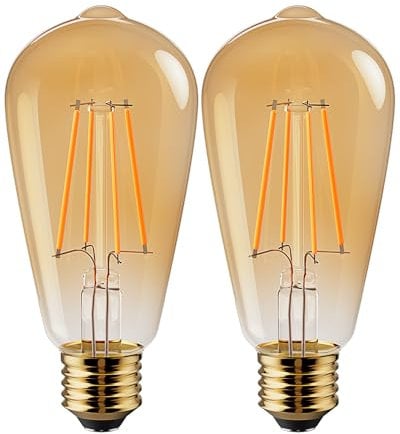 Vanke E27 Light Bulb 6W, Vintage Edison Screw LED Bulbs Warm White 2700K, 60w Equivalent Energy Saver ST64 Bulb, 700 Lumen, Non-Dimmable, 2-Pack