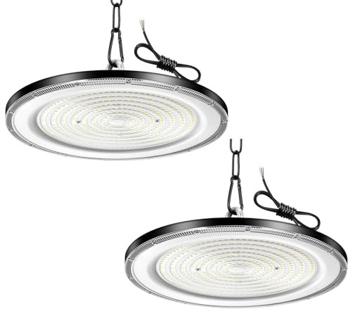 Viugreum 2 Packs UFO LED 500W, Projecteur LED Exterieur 50000LM, Blanc Froid 6500K, AC 85-265V IP65 Étanche Eclairage Atelier, Led Industriel UFO avec Chaîne pour Factory Workshop Gym