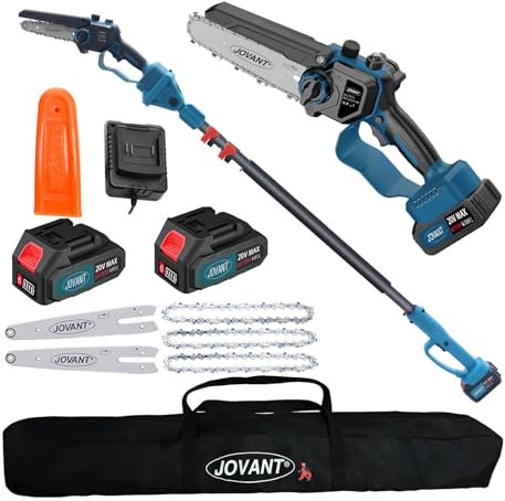 Cordless Pole Saw, 2-in-1 Brushless Mini Chainsaw Cordless with Pole, 2 Pack 20V 4.0Ah Battery Powered Pole Saws for Tree Trimming, 15ft Reach Electric Saw for Trees with Pole