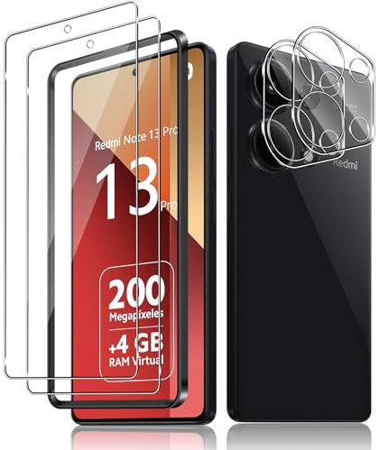 Haofun 2 Pièces Verre Trempé pour Xiaomi Redmi Note 13 Pro 4G et 2 Pièces Caméra Arrière Protecteur, Film Protection écran, 9H Dureté, Anti Rayures, HD Vitre Protection