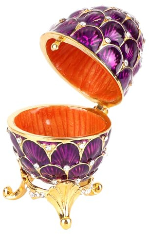 TIKATARER Fabergé-Ei, Schmuckkästchen, Zinklegierung, Vintage-Stil, Schmuckstück mit Emaille-Bemalung für Dekoration, Kunsthandwerk (PURPLE)