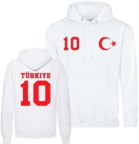 Türkei Herren Hoodie Türkiye Trikot EM 2024 Pullover mit eigenem Namen + Nummer - Weiß M