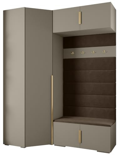 MEBLE KRYSPOL Inova 1 Möbelset - Moderne Garderobe - für Schlafzimmer, Wohnzimmer, Flur, Kinderzimmer - Ankleidemöbel - 236,7x181,7x47cm - Kaschmir, Paneele Manila 04, Handgriff Gold