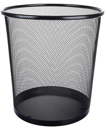 ASelected Metal Mesh Bedroom Trash Can,Mesh Wastepaper Basket, Trash Can, Bedroom Bathroom Office Home Kitchen Supplies, 26.5X28Cm Black Round Medium