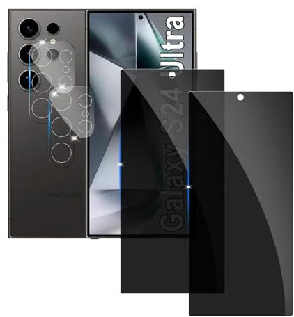 【2+2 Piezas】 Protector Pantalla Privacidad para Samsung Galaxy S24 Ultra con Protector de Lente de cámara Funda Amistoso,Cristal Templado Anti Espía,Anti-Espía Vidrio Película,9H Dureza,Anti-Arañazo