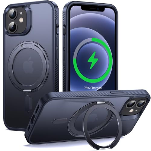 Supdeal Coque avec Béquille Magnétique pour iPhone 12/12 Pro, Compatible avec MagSafe, Support Rotatif à 360°, Étui Housse de Protection Antidérapant et Antichoc de Qualité Militaire, 6,1, Noir