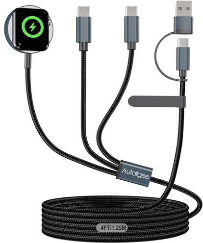 Upgraded 3 in 2 Multi Charger Cable for Apple Watch iWatch Charger Travel Essentials Multi Fast Charging Cable Compatible with iWatch Ultra/SE/10/9/8/7/6/5/4/3/2, for RGB Cable