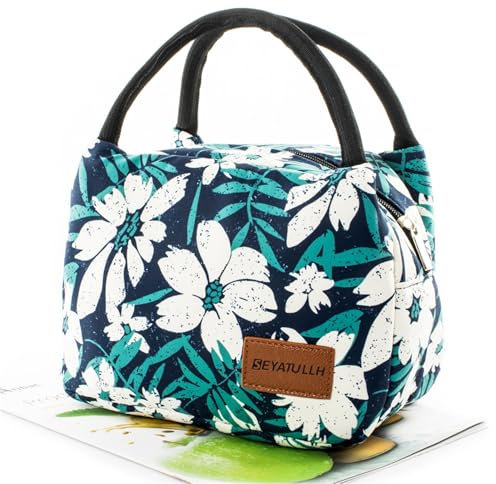 SEYATULLH Sac Isotherme Repas 5L Femme Réutilisable Glacière Souple Lavable-Lunch Box isotherme pour Étudian/Bureau(Minimalist flowers, S)