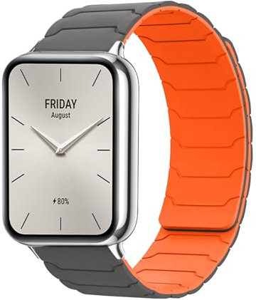 Hinnwer Cinturino Compatibile con Xiaomi Redmi Watch 5/Xiaomi Smart Band 9 Pro/Smart Band 8 Pro/Redmi Watch 4, Cinturini Magnetico Silicone Sportiva per Xiaomi Band 9 Pro Grigio Arancione