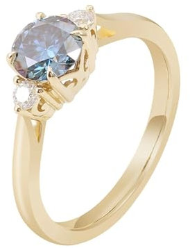 Bishilin Damen Ringe Gold 750 Echtgold, Hochzeitsringe 3 Steine mit Blau Moissanit 1ct Eheringe Trauringe Nickelfrei für Frauen Größe 56 (17.8)