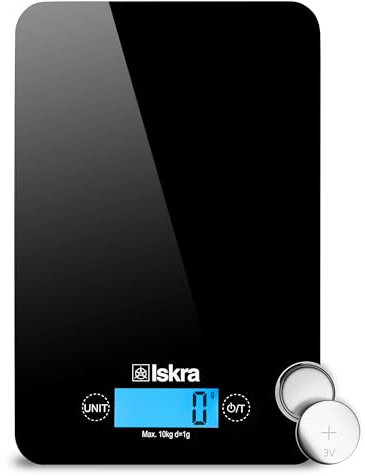 Iskra Küchenwaage digital 10 kg mit Touch und Autoabschaltung digitale Waage Küche (Schwarz)