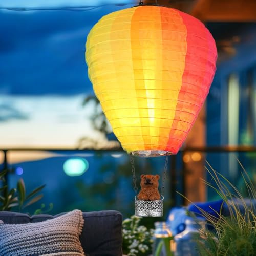 GLOBO LIGHTING LED Solarleuchte Heißluftballon Außenleuchte Gartendeko Textil bunt D 27 cm
