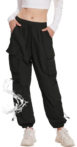 YINGWIN Damen Cargohose, Schnelltrocknend, Wasserdicht, 6 Taschen, Verstellbarer Kordelzug, Elastischer Bund – Outdoor Jogginghose