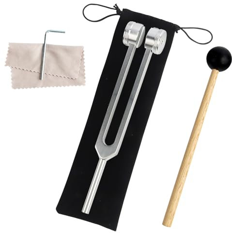 Aluminiumlegierung Stimmgabel, Stimmgabel Hammer Set, 128 Hz Medizinische Stimmgabel mit Silikonhammer Reparaturwerkzeug Reinigungstuch Samtsäckchen, für Heimmeditation Yoga Klangtherapie Heilung
