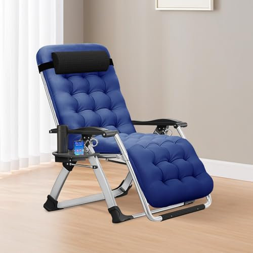 MOPHOTO Silla de Gravedad Cero, Silla reclinable Plegable de 200 kg con Almohadilla y Bolsillo Lateral, Siesta, Sala de Estar, balcón, jardín, Patio(Azul)
