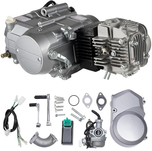 ACROSSPART 125ccm 4 Takt Motor, Einzelzylinder 4-Gang Handkupplung Motor, Dirt Bike Engine mit Pedalstart und CDI Zündung, 9.0:1 Verdichtungsverhältnis & A7TC Zündkerze