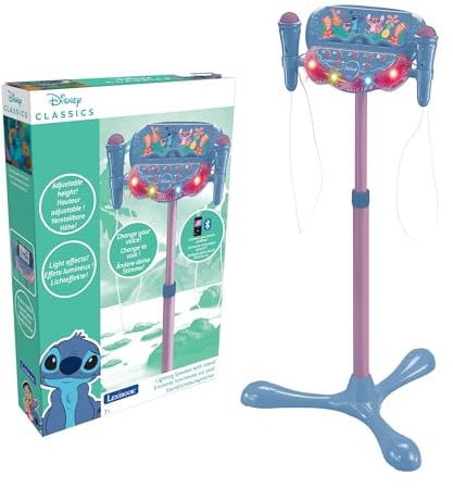 LEXIBOOK Stitch, Kids' Light-Up Stand Speaker, Musical Game, Adjustable Height, Light Effects, 2 Included Microphones, MP3 Input, Bluetooth, Blue, S160D