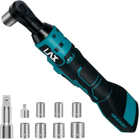 L1NXIXI Akku Ratsche für Makita 18V, Akku Ratschenschlüssel 3/8, 60 Nm, 400 U/min, Ratschenschrauber Elektrisch mit 7 Steckschlüssel, 1/4 Adapter, 3 Verlängerungsstange (keine Batterie)