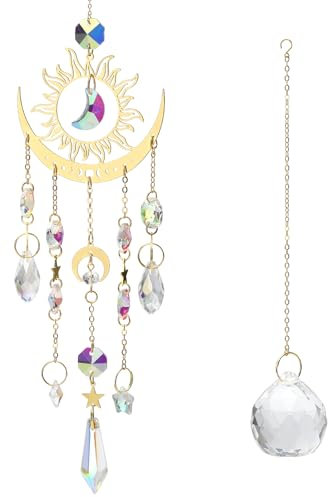 APOMOONS 2 pcs Acchiappasole in cristallo, Suncatcher, Acchiappa-sole, cristallo di luna di fuoco, decorazione per finestre, adatto per famiglia e attività all'aperto