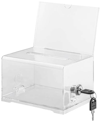 Acrylspendenbox, 16x10x12cm Wahlurne Transparent mit 2 Schlüssel Schloss, Transparente Aufbewahrungsbox, Spardose, Kommentarbox, für Abstimmungen, Gewinnspiele
