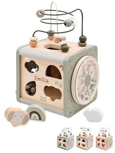 wunderwunsch - Personalisierter Motorikwürfel Holz - Montessori Würfel - Baby Motorikspielzeug ab 1 Jahr - Kinderspielzeug 18 Monate (grün, mit Name)