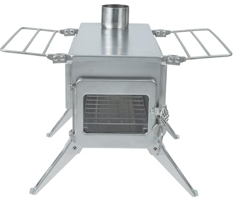 Winnerwell Nomad PLUS M-Sized Wood Burning Tent Stove – Portable Stainless Steel Camping Stove with Double Glass Window & External Air Intake for Outdoor, Shelter, Winter & Hot Tent Use