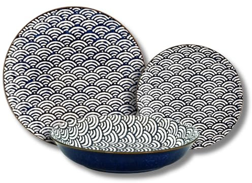 Leonardo Luxury Home Design Piatti Porcellana Set 12 Pezzi per 4 Persone Sea Plate Servizio Elegante e Raffinato Decori a Rilievo Adatto a Lavastoviglie Forno e Microonde (12 Pezzi)