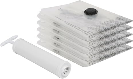 Harbour Housewares Vacuum Storage Bags with Hand Pump - 50 x 70cm | 5x Medium Heavy Duty Reusable Plastic Clothes Duvet Bedding Travel Moving Packing Space Saver Organiser Zip Lock
