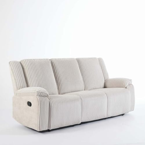 More4Homes Verona 3 Seater Jumbo Cord Manual Recliner Sofa (Beige)