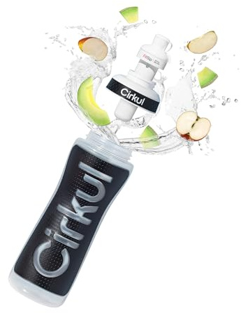 Cirkul 22oz. Black Plastic Grip Squeeze Water Bottle & Sport Lid, BPA-Free, Non-Slip Design for Gym, Biking & Sports with Flavor Cartridge Included (FitSip Mixed Berry)